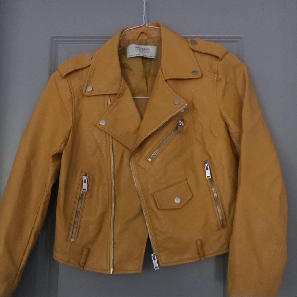 Vegan leather Zara yellow jacket - S